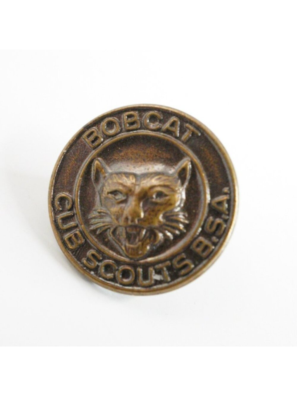 Bobcat Cub Scouts Vintage Round Lapel Pin Bronze Tone